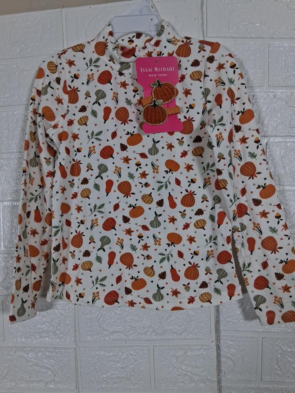Isaac Mizrahi New York Pumpkin Print Mock Neck Long Sleeve Top Girls 5T NWT